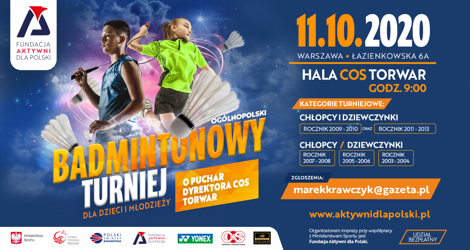 II Ogólnopolski Badmintonowy turniej dla Dzieci i Młodzieży o Puchar Dyrektora COS 2021 TORWAR